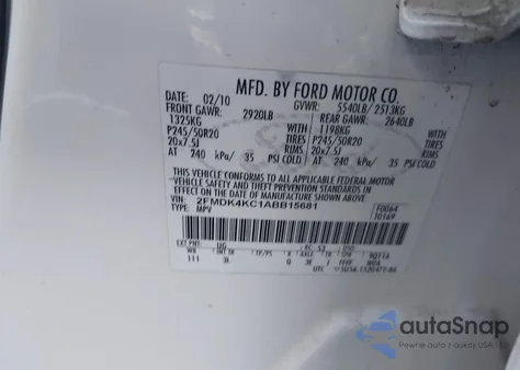 2010 Ford Edge Limited from USA, damaged, VIN 2FMDK4KC1ABB15681